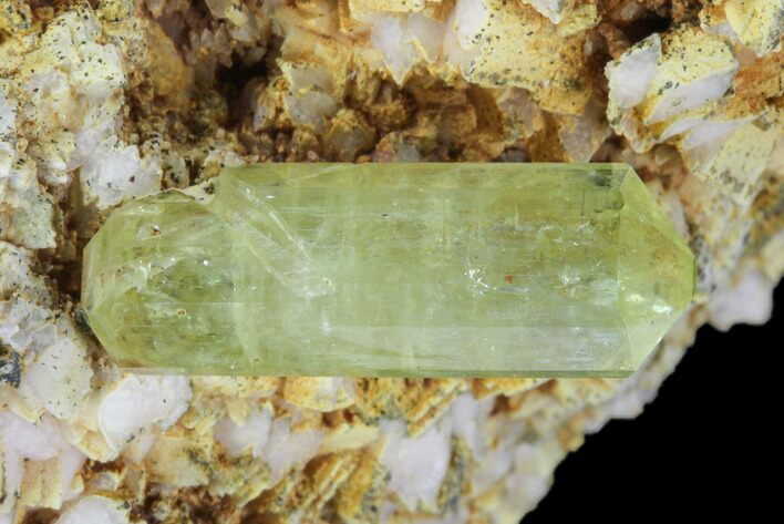 Lustrous, Yellow Apatite Crystal on Feldspar - Morocco #84314